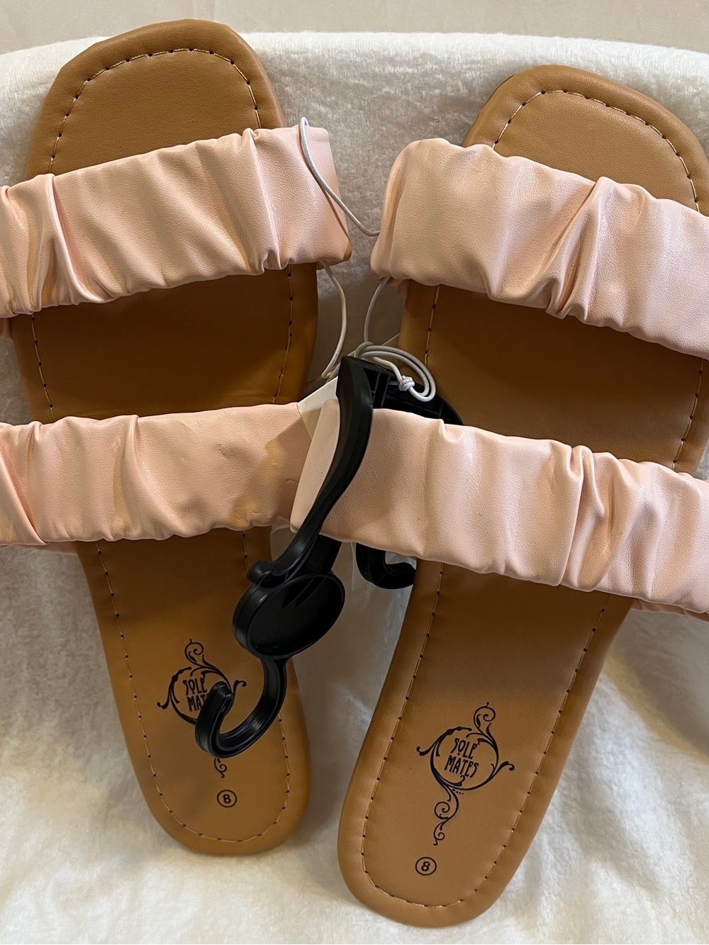 Sole Mates Women's Pink Ruched Double-Strap Slide Sandals